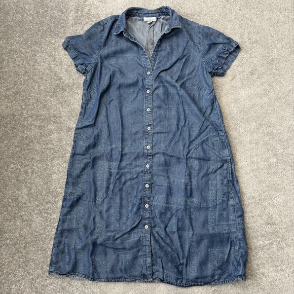 J Jill Denim Shirt Dress Womens Small Short Sleeve Button Front Tencel Lyocell - Picture 1 of 11